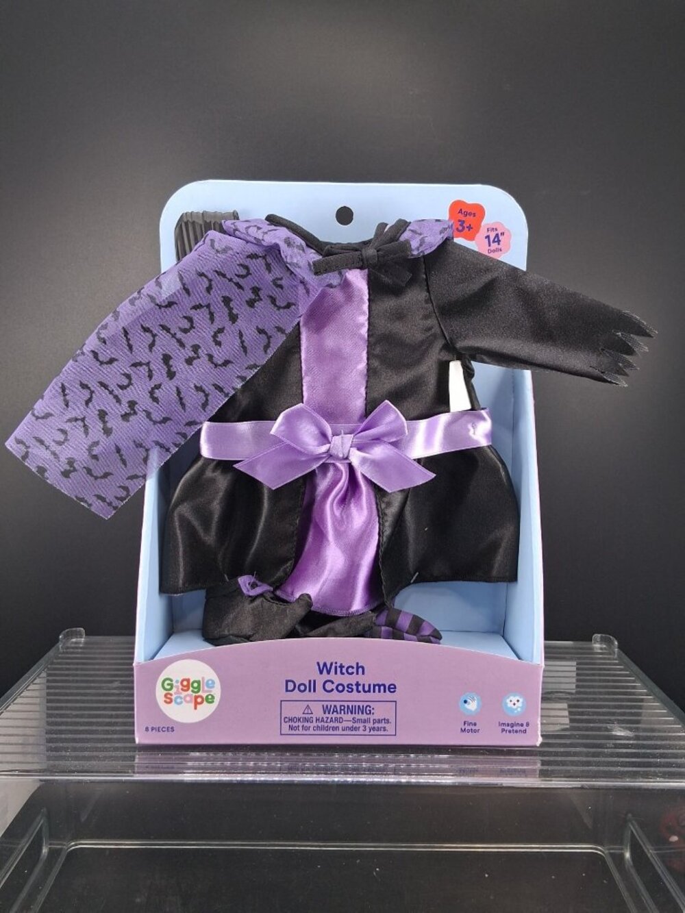 Witch Doll Costume For 14-Inch Dolls Ages 3+ Purple & Black